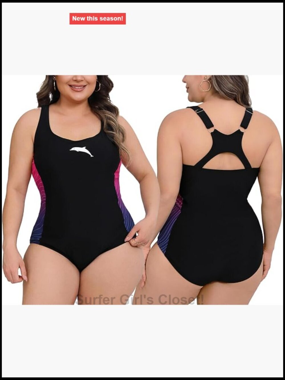 Plus Size Athletic One Piece Swimsuit Adjustable Strap Racerback Bathing Suit